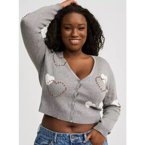 NWT Torrid Grey Hearts Shrug Cardigan Sweater Plus Size 2X - Picture 1 of 9